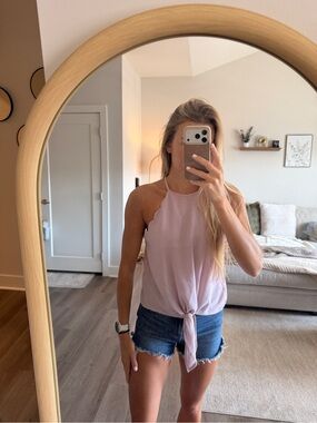 Women’s Halter Tie-Front Top in Light Pink